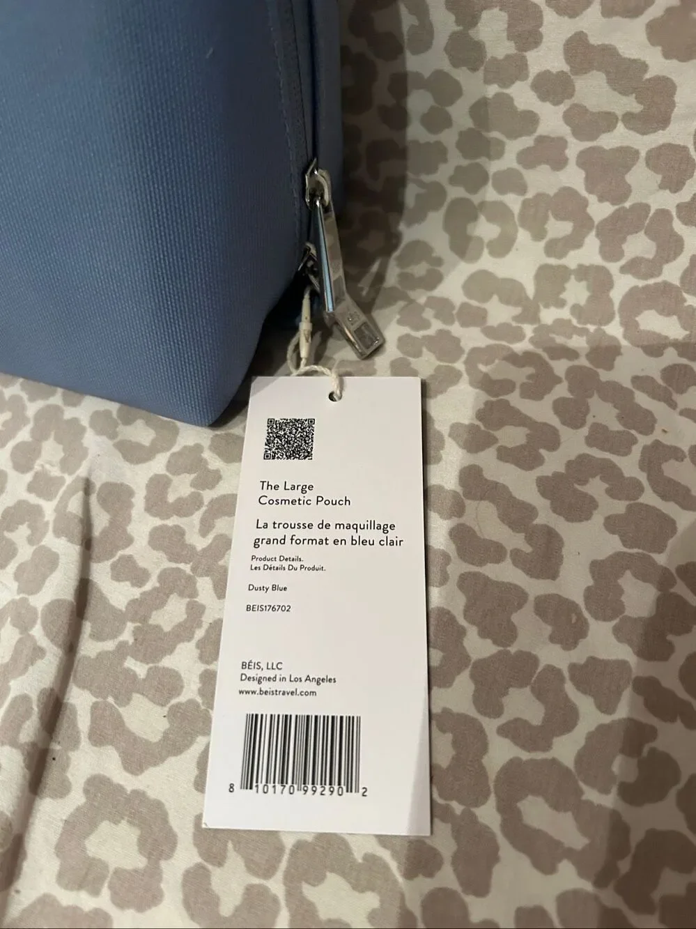 NWT BEIS The Large Cosmetic Pouch in Dusty Blue